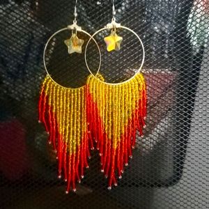Hand made crystal star beaded fringe earrings- boho